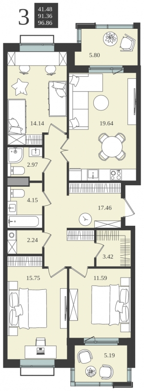 2-комнатная квартира в ЖК Прокшино на 10 этаже в 4 секции. Сдача в 1 кв. 2026 г.