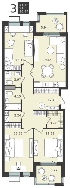2-комнатная квартира в ЖК Прокшино на 11 этаже в 1 секции. Сдача в 1 кв. 2026 г.