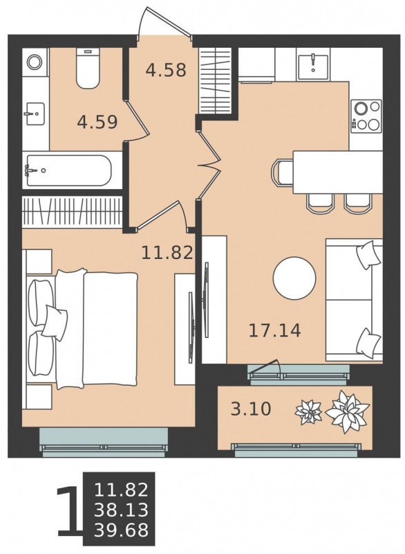 2-комнатная квартира в ЖК Прокшино на 12 этаже в 1 секции. Сдача в 1 кв. 2026 г.