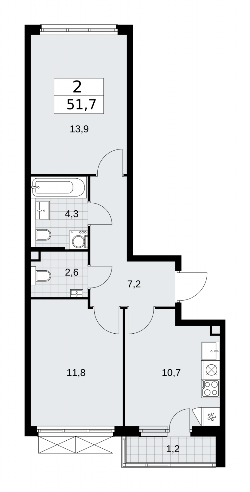 3-комнатная квартира в ЖК Прокшино на 11 этаже в 3 секции. Сдача в 4 кв. 2025 г.