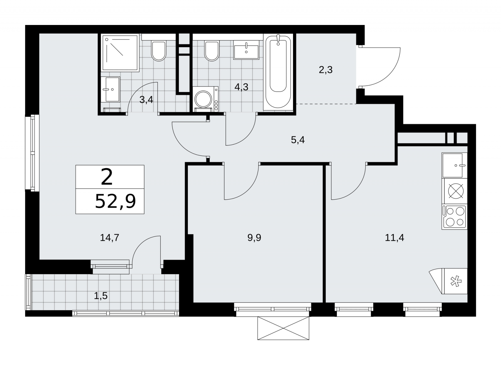 2-комнатная квартира в ЖК Звезды Арбата на 6 этаже в 1 секции. Дом сдан.