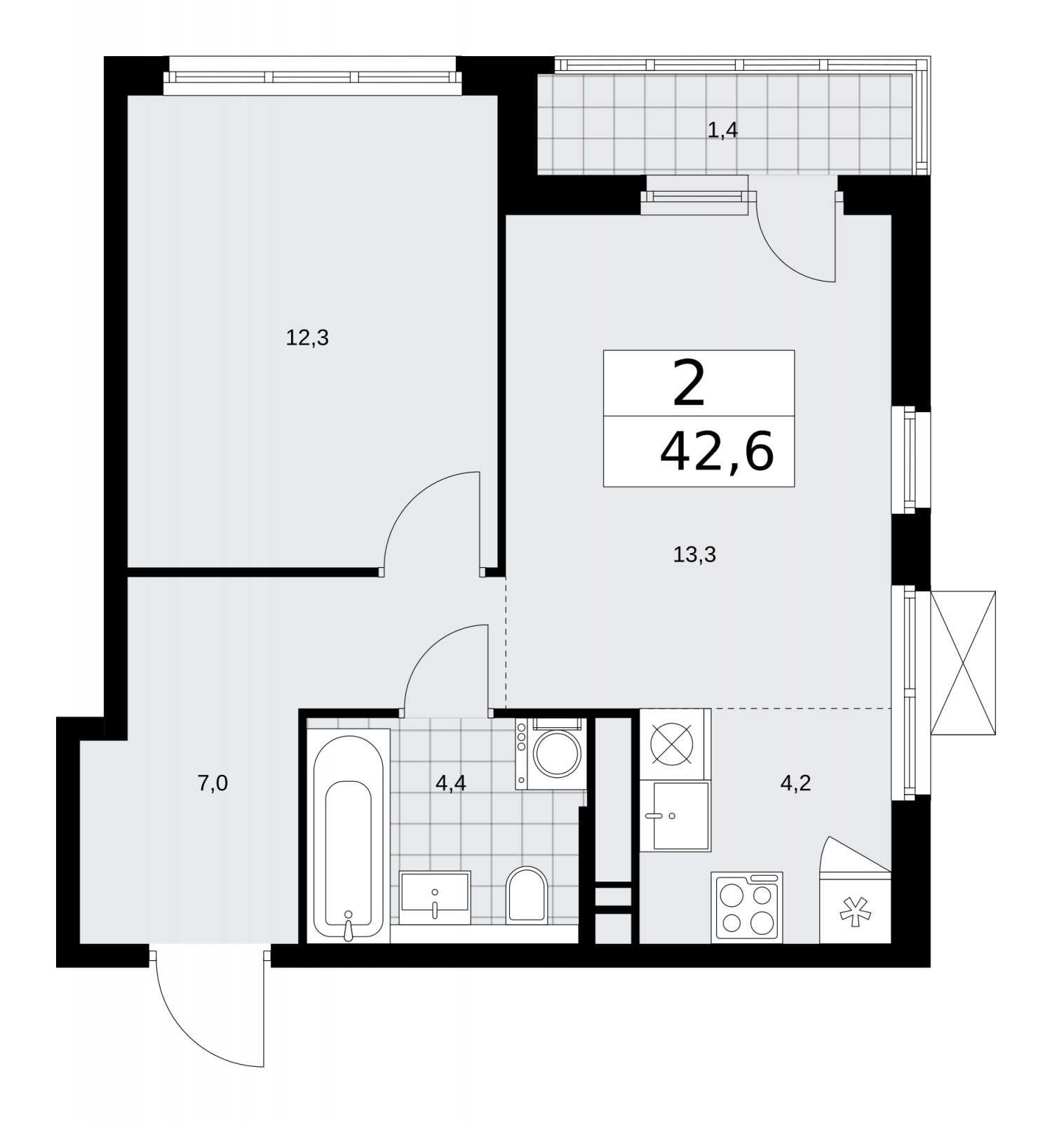 2-комнатная квартира в ЖК Прокшино на 17 этаже в 1 секции. Сдача в 1 кв. 2026 г.