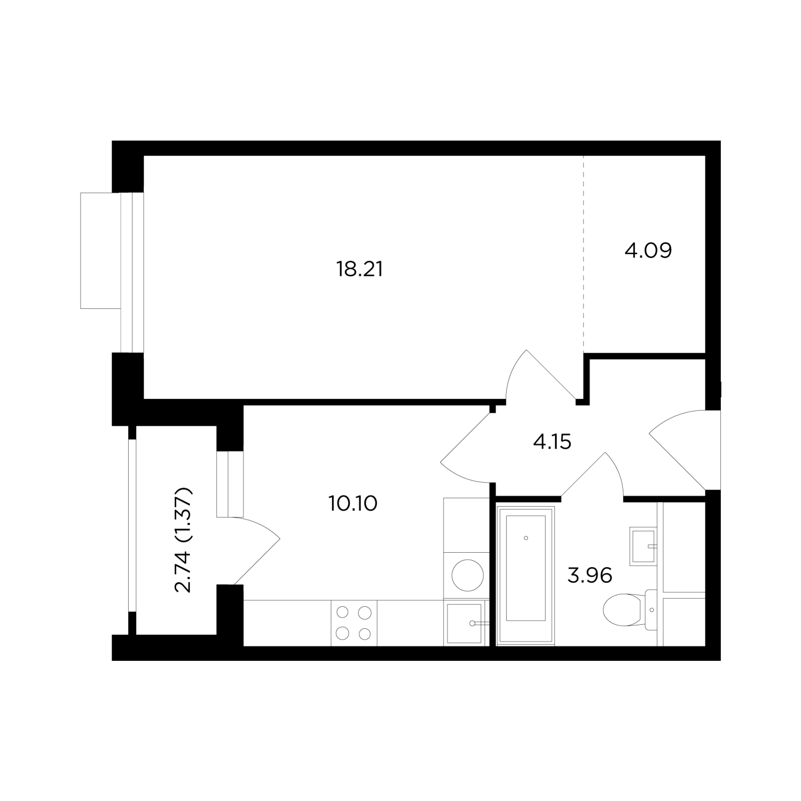 1-комнатная квартира (Студия) с отделкой в ЖК Прокшино на 2 этаже в 1 секции. Сдача в 2 кв. 2026 г.