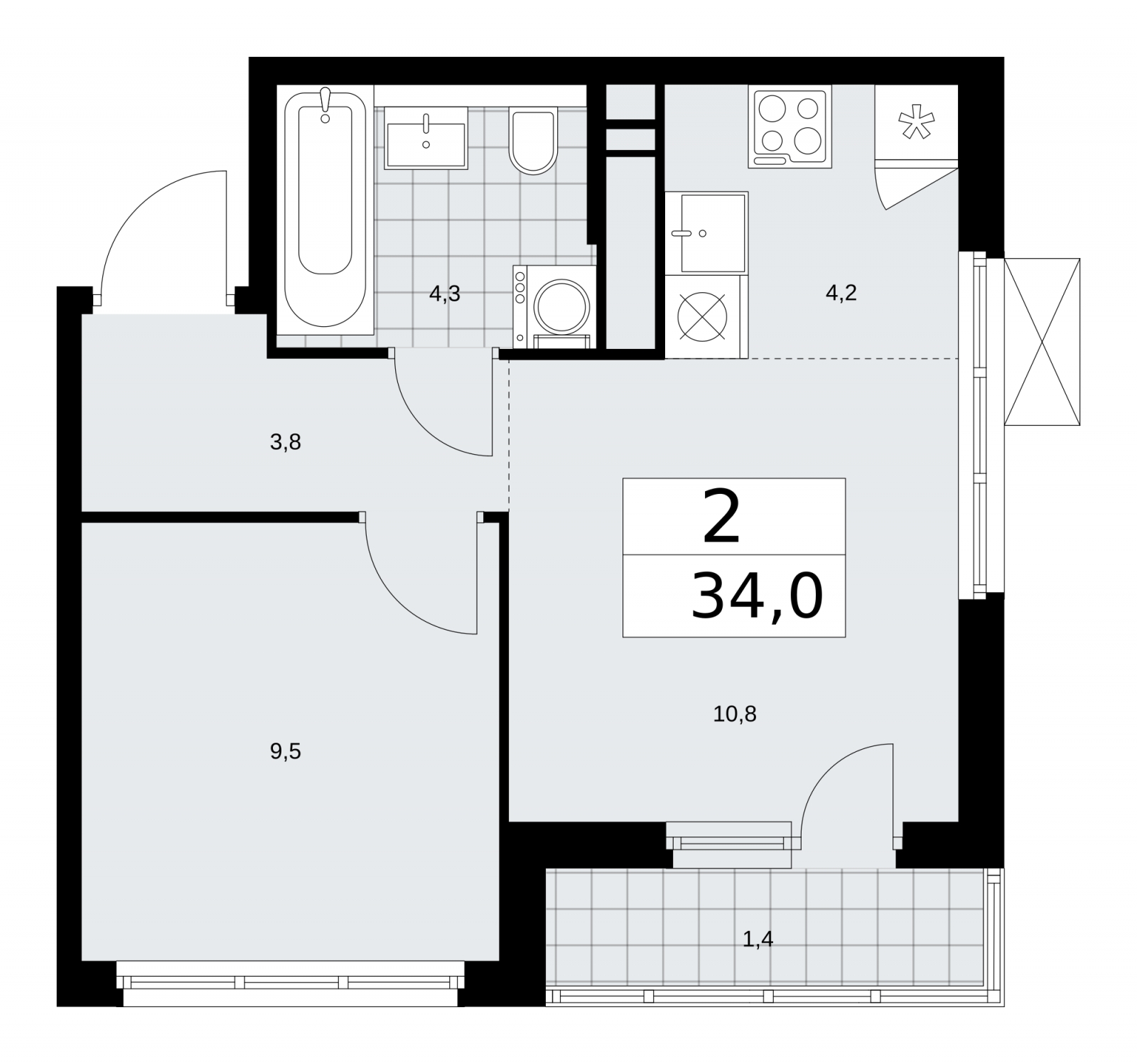 1-комнатная квартира в ЖК Прокшино на 12 этаже в 4 секции. Сдача в 4 кв. 2025 г.