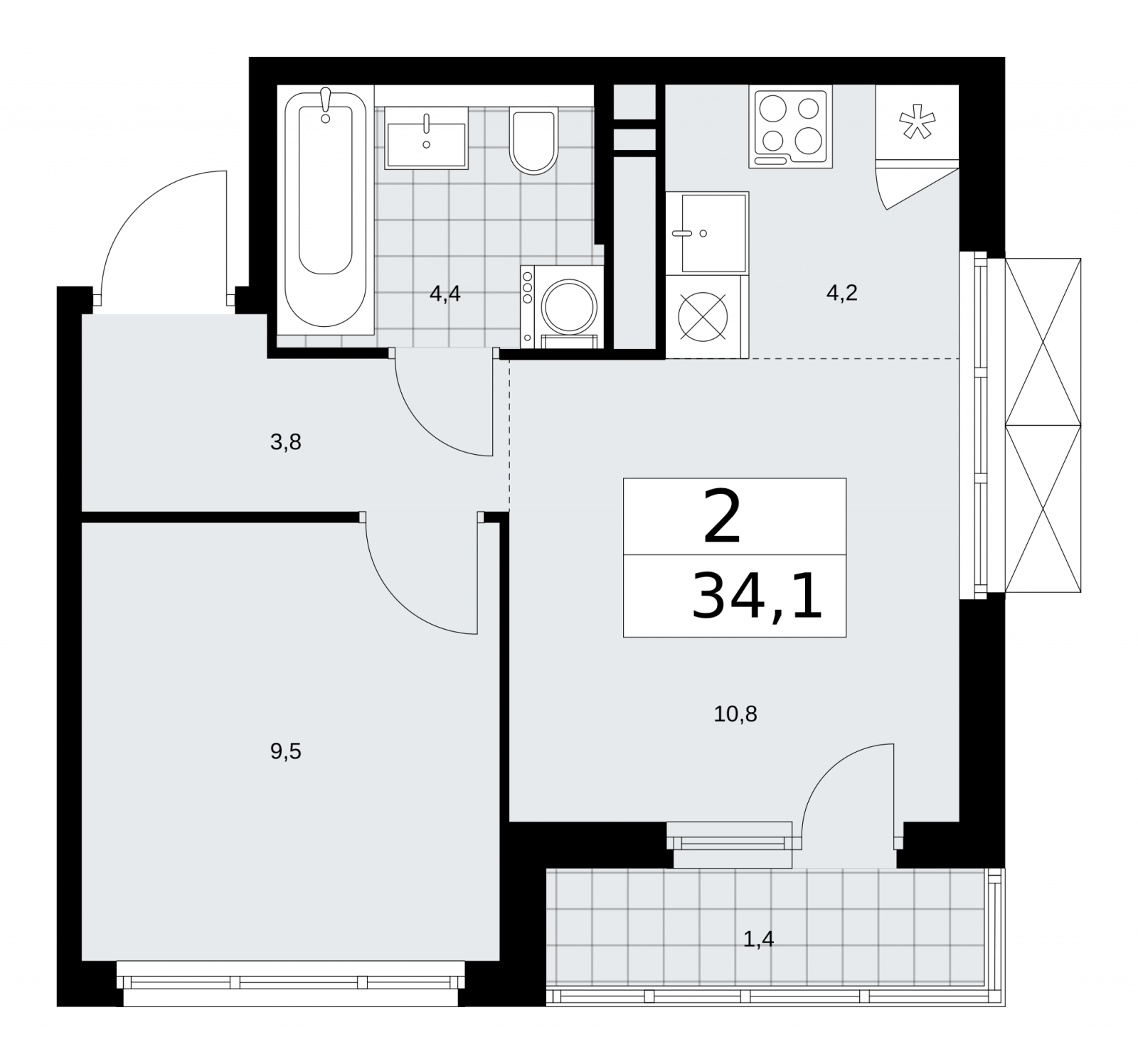 1-комнатная квартира (Студия) в ЖК Прокшино на 13 этаже в 4 секции. Сдача в 4 кв. 2025 г.