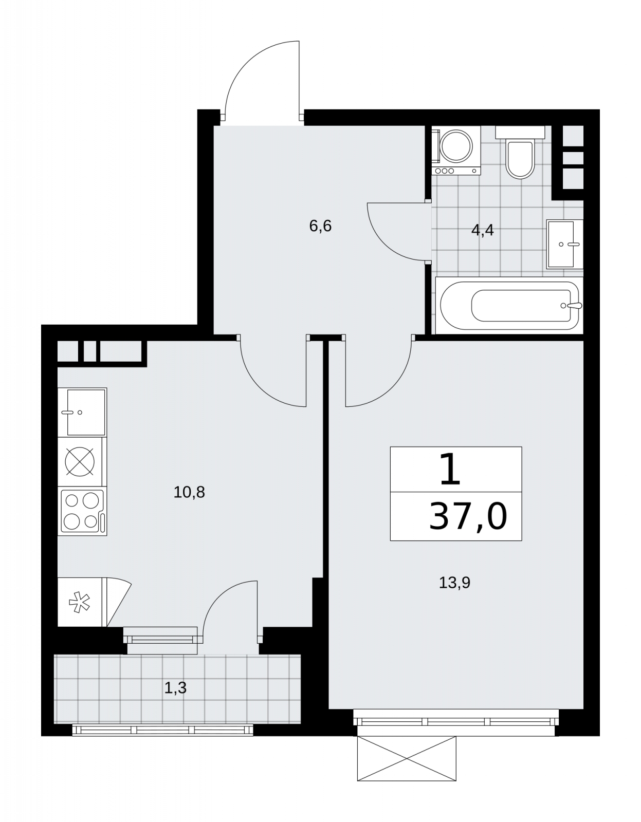 1-комнатная квартира в ЖК Воскресенский на 3 этаже в 4 секции. Сдача в 4 кв. 2021 г.