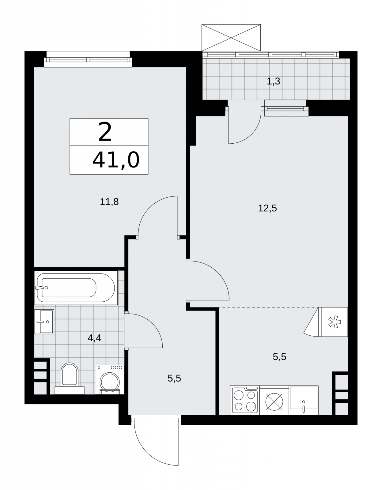 2-комнатная квартира в ЖК Воскресенский на 2 этаже в 1 секции. Сдача в 4 кв. 2021 г.