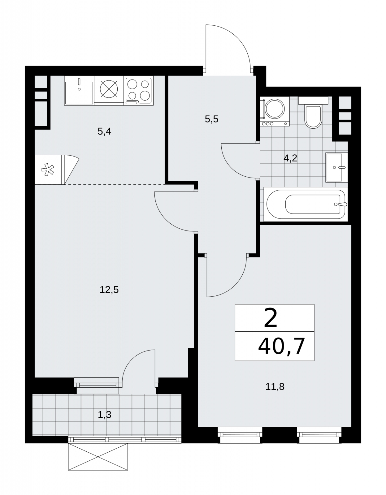 1-комнатная квартира в ЖК Воскресенский на 2 этаже в 4 секции. Сдача в 4 кв. 2021 г.