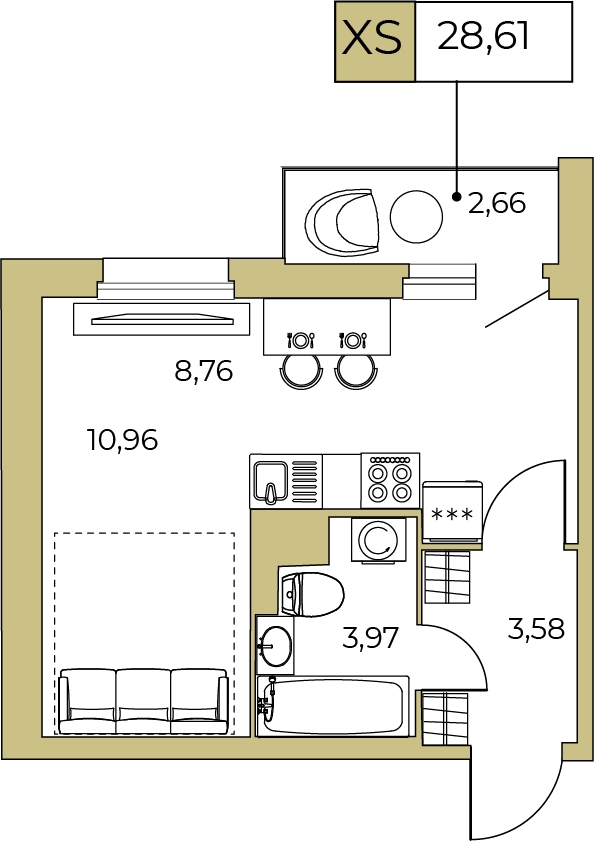 1-комнатная квартира (Студия) с отделкой в ЖК Прокшино на 14 этаже в 1 секции. Сдача в 2 кв. 2026 г.