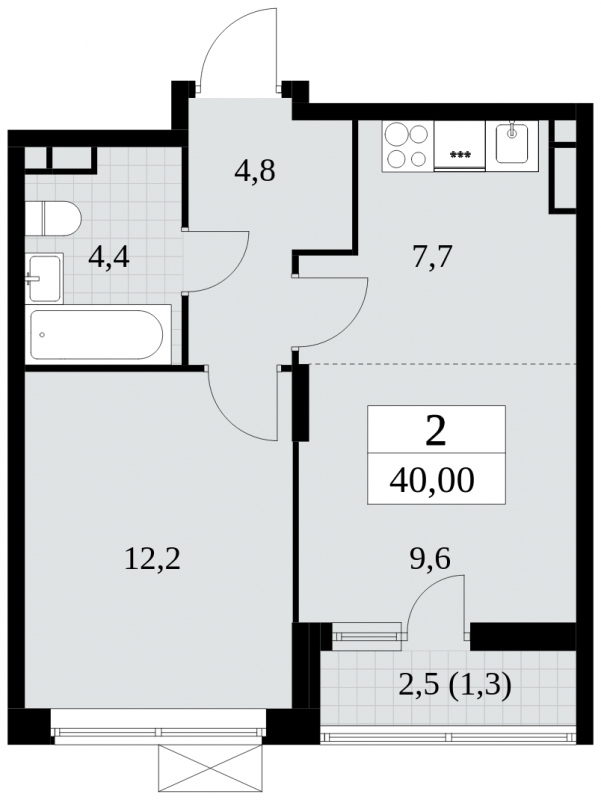 1-комнатная квартира (Студия) с отделкой в ЖК Прокшино на 14 этаже в 4 секции. Сдача в 2 кв. 2026 г.
