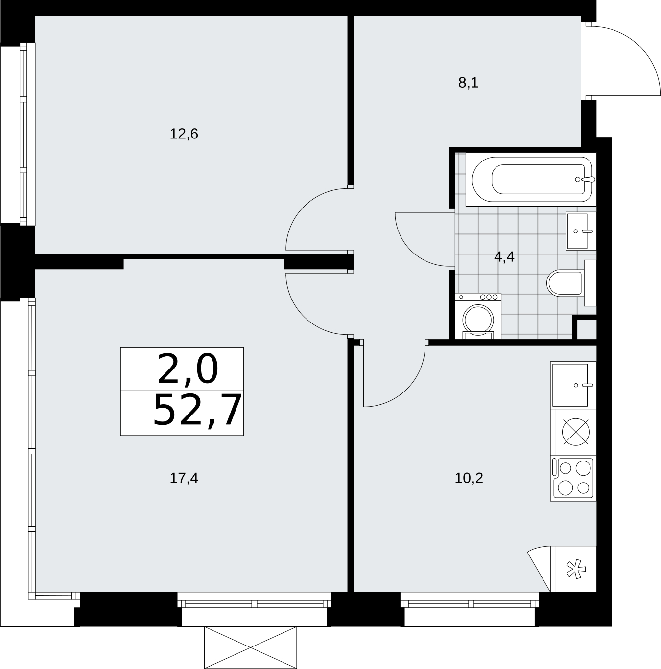 2-комнатная квартира в ЖК Прокшино на 13 этаже в 5 секции. Сдача в 4 кв. 2025 г.