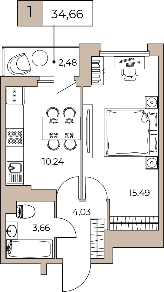 2-комнатная квартира с отделкой в ЖК Прокшино на 4 этаже в 2 секции. Сдача в 2 кв. 2026 г.