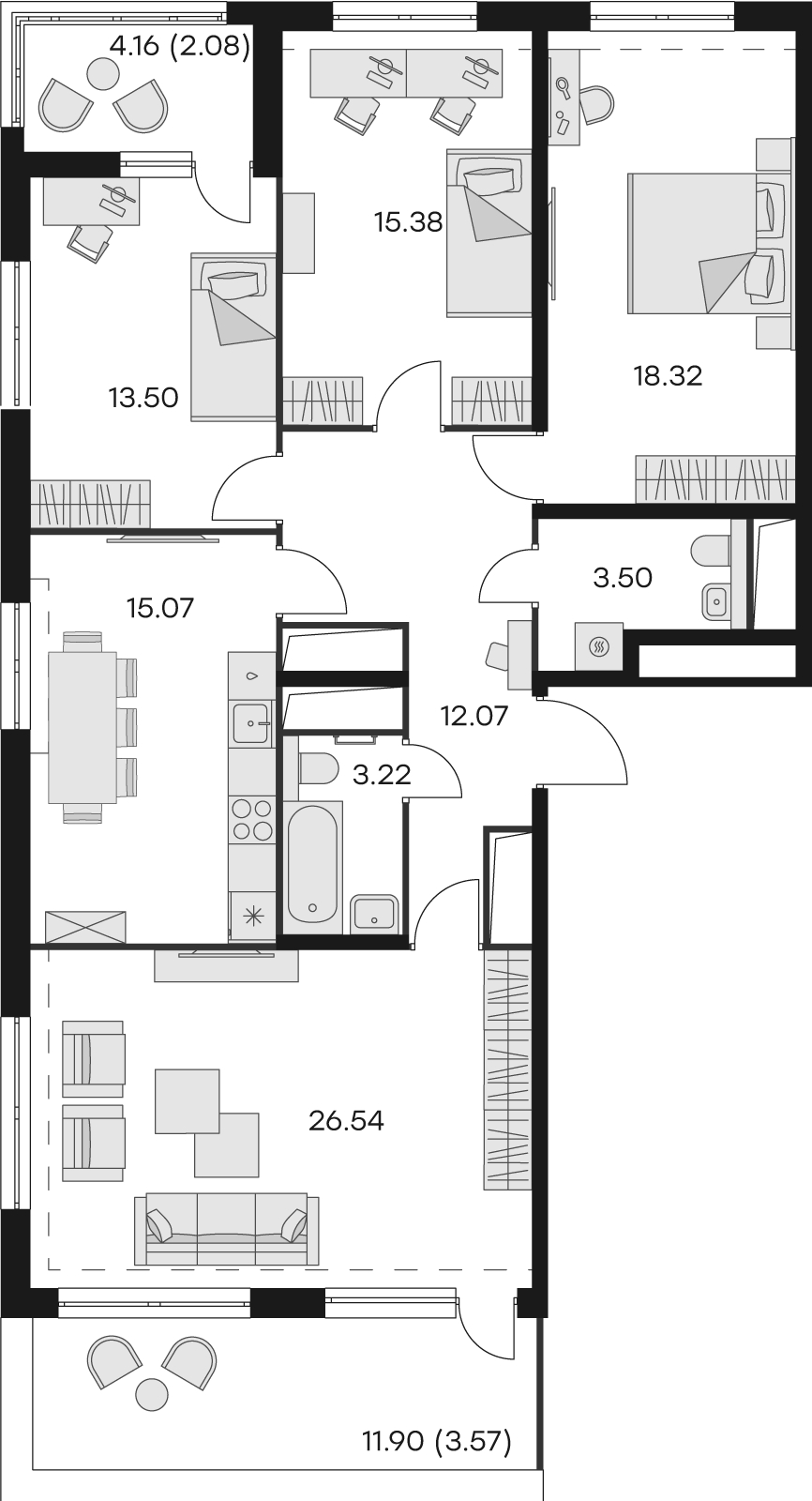 3-комнатная квартира в ЖК iLove на 11 этаже в 6 секции. Сдача в 4 кв. 2023 г.
