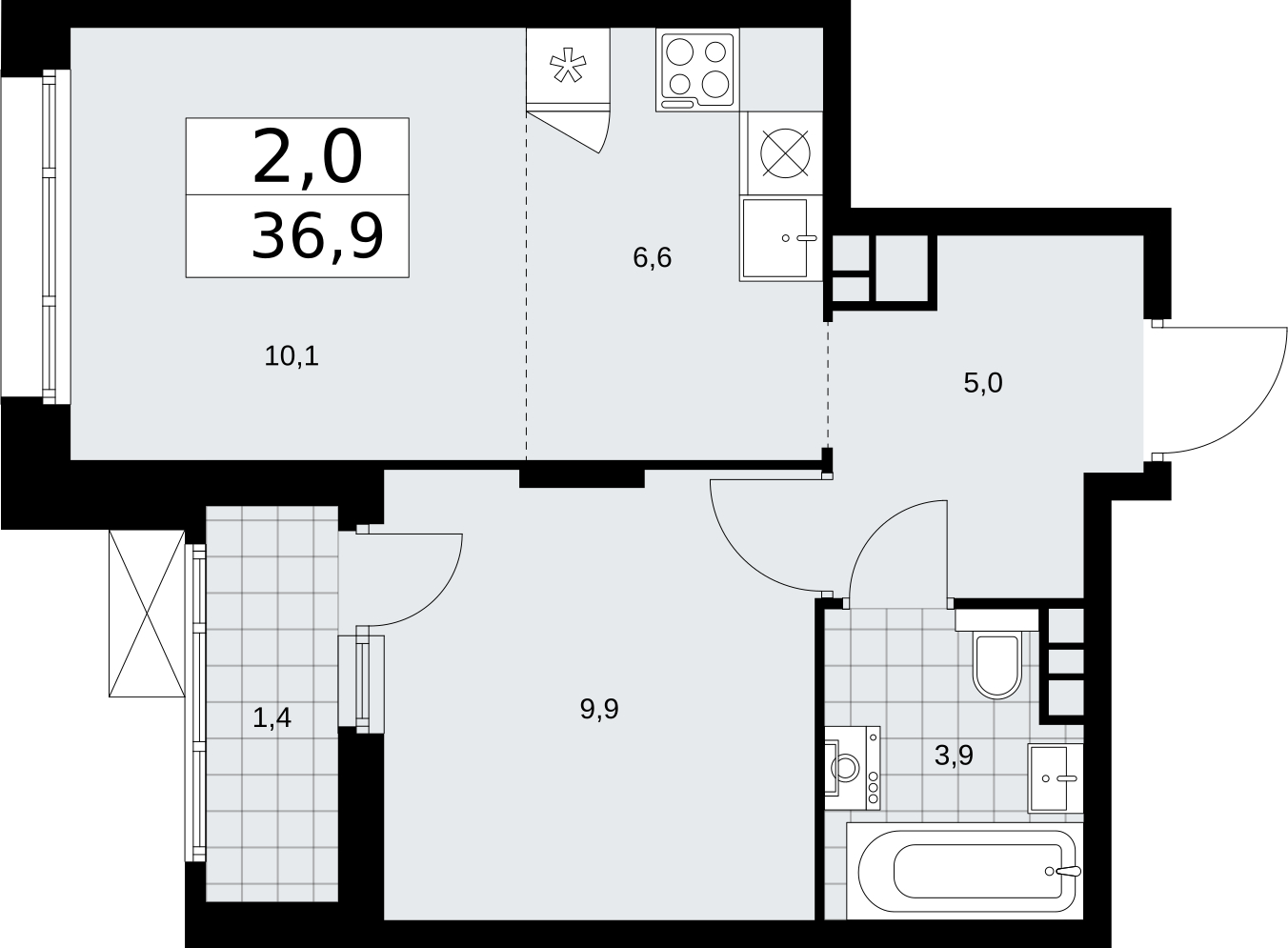 2-комнатная квартира в ЖК Прокшино на 15 этаже в 5 секции. Сдача в 4 кв. 2025 г.