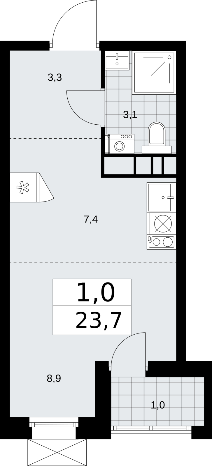 1-комнатная квартира (Студия) с отделкой в ЖК Прокшино на 6 этаже в 5 секции. Сдача в 2 кв. 2026 г.