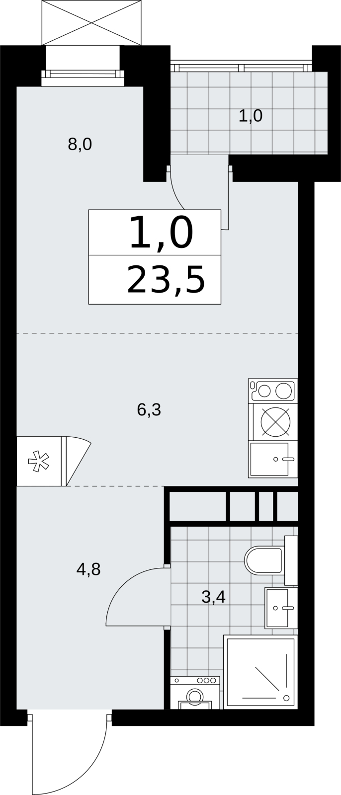 1-комнатная квартира (Студия) с отделкой в ЖК Прокшино на 4 этаже в 2 секции. Сдача в 2 кв. 2026 г.