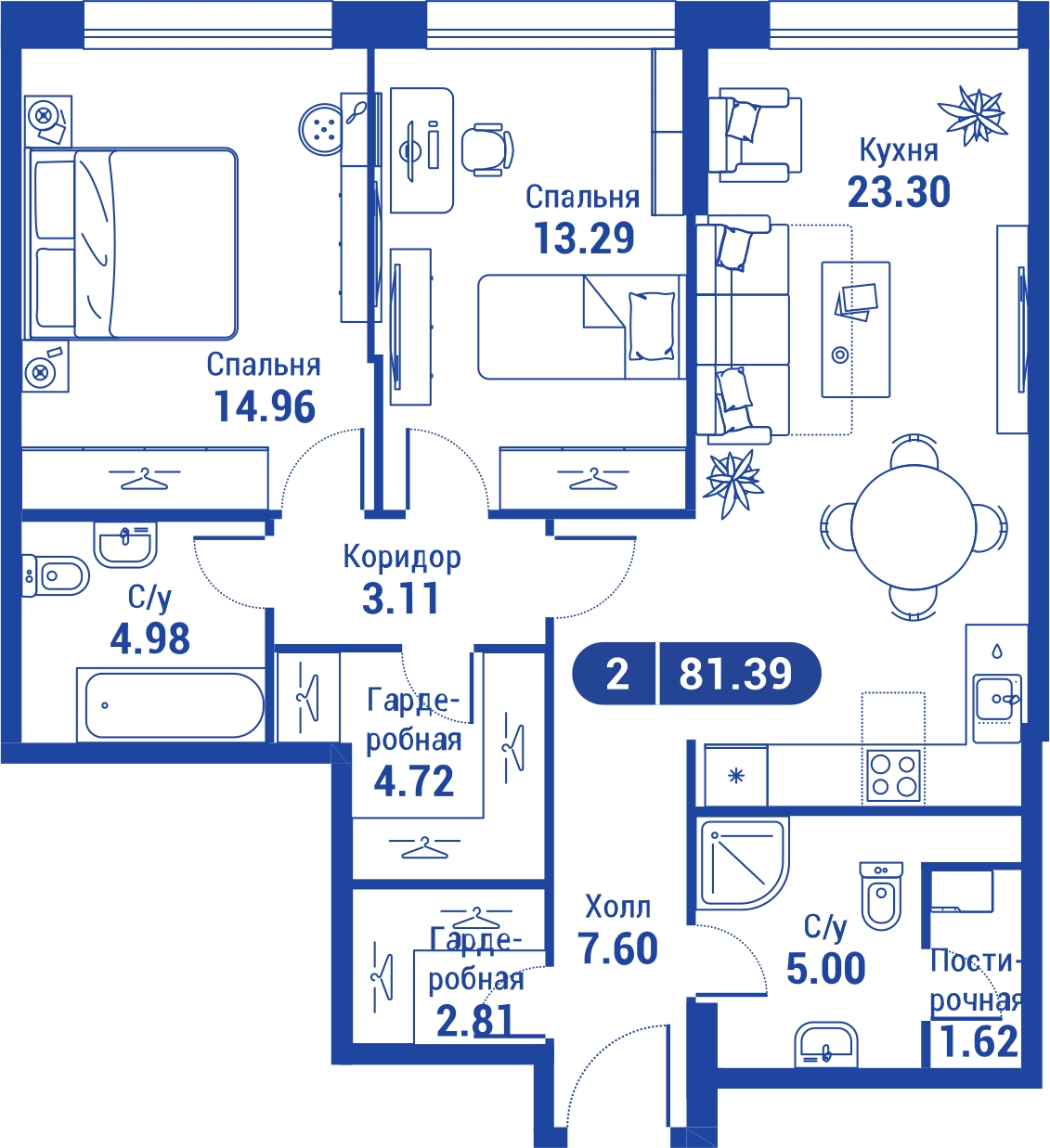 2-комнатная квартира с отделкой в ЖК Прокшино на 2 этаже в 3 секции. Сдача в 2 кв. 2026 г.