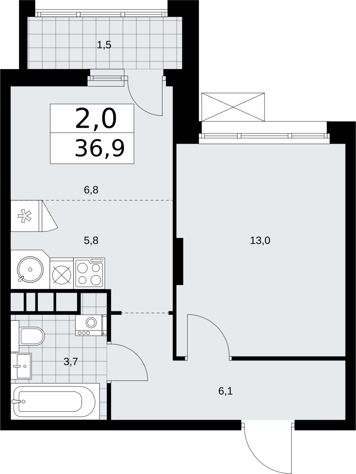 1-комнатная квартира с отделкой в ЖК Прокшино на 4 этаже в 6 секции. Сдача в 2 кв. 2026 г.