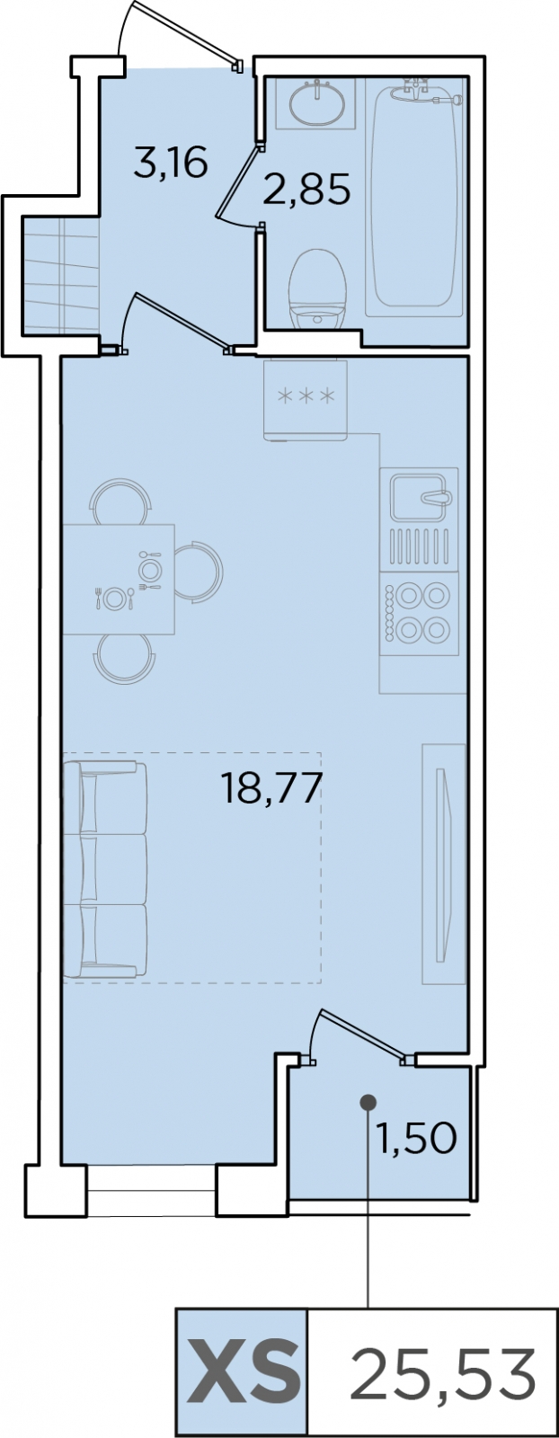 1-комнатная квартира (Студия) с отделкой в ЖК Прокшино на 11 этаже в 4 секции. Сдача в 2 кв. 2026 г.