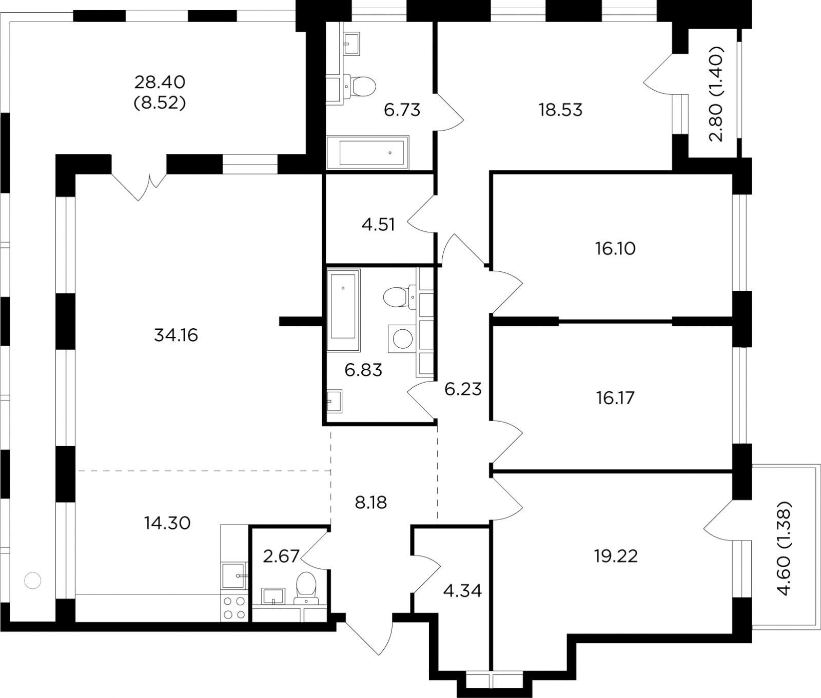 1-комнатная квартира с отделкой в ЖК Прокшино на 15 этаже в 4 секции. Сдача в 2 кв. 2026 г.