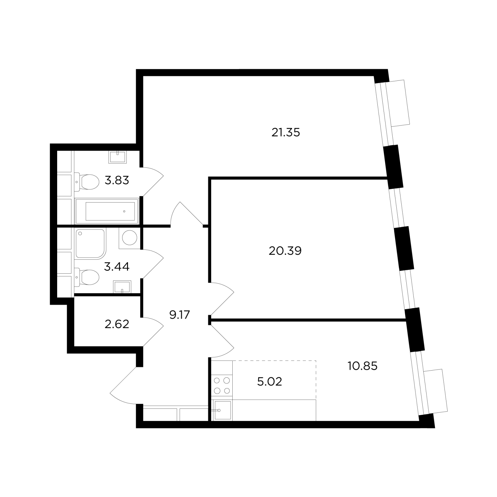 1-комнатная квартира (Студия) с отделкой в ЖК Прокшино на 16 этаже в 4 секции. Сдача в 2 кв. 2026 г.
