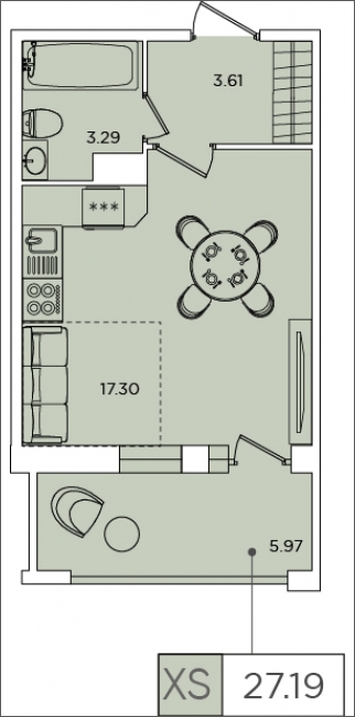 1-комнатная квартира (Студия) с отделкой в ЖК Прокшино на 4 этаже в 5 секции. Сдача в 2 кв. 2026 г.