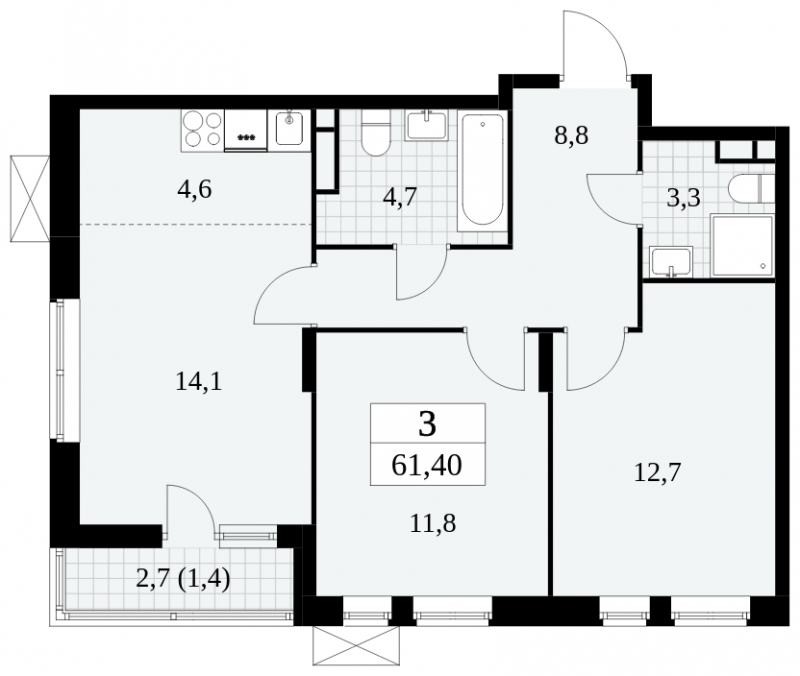 3-комнатная квартира с отделкой в ЖК Прокшино на 7 этаже в 5 секции. Сдача в 2 кв. 2026 г.