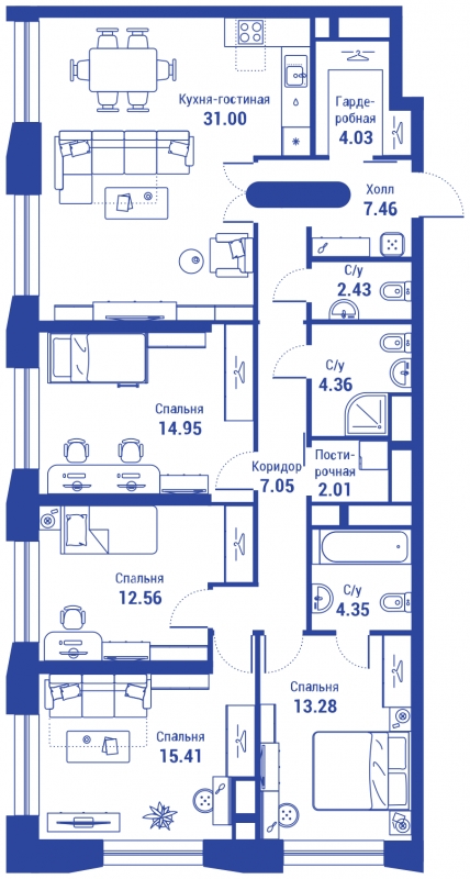 1-комнатная квартира (Студия) с отделкой в ЖК Прокшино на 7 этаже в 5 секции. Сдача в 2 кв. 2026 г.