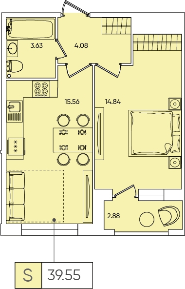 1-комнатная квартира (Студия) с отделкой в ЖК Тринити на 16 этаже в 6 секции. Сдача в 3 кв. 2021 г.