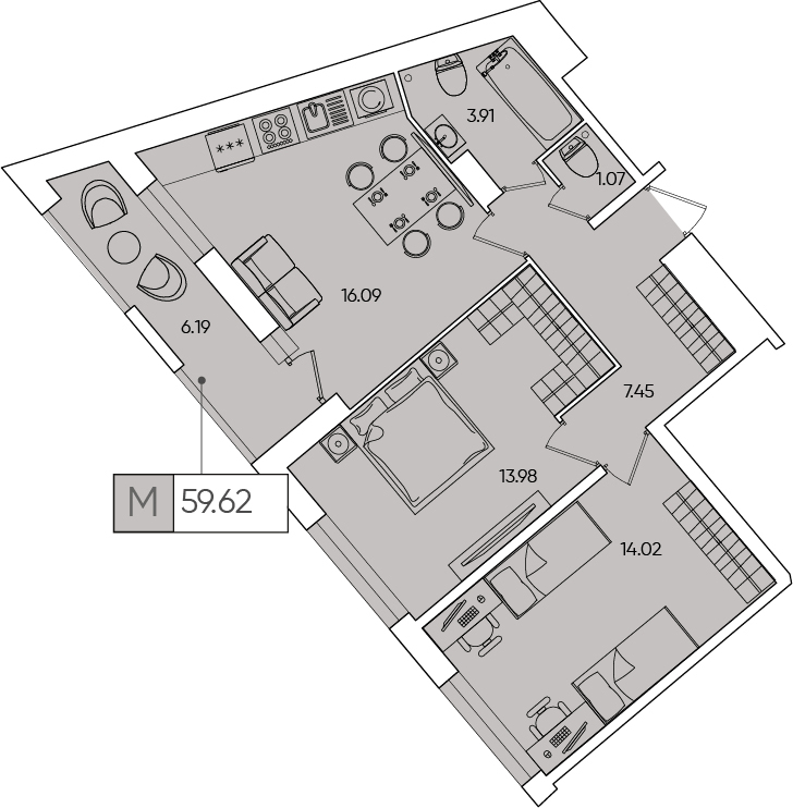 3-комнатная квартира с отделкой в ЖК Прокшино на 12 этаже в 5 секции. Сдача в 2 кв. 2026 г.