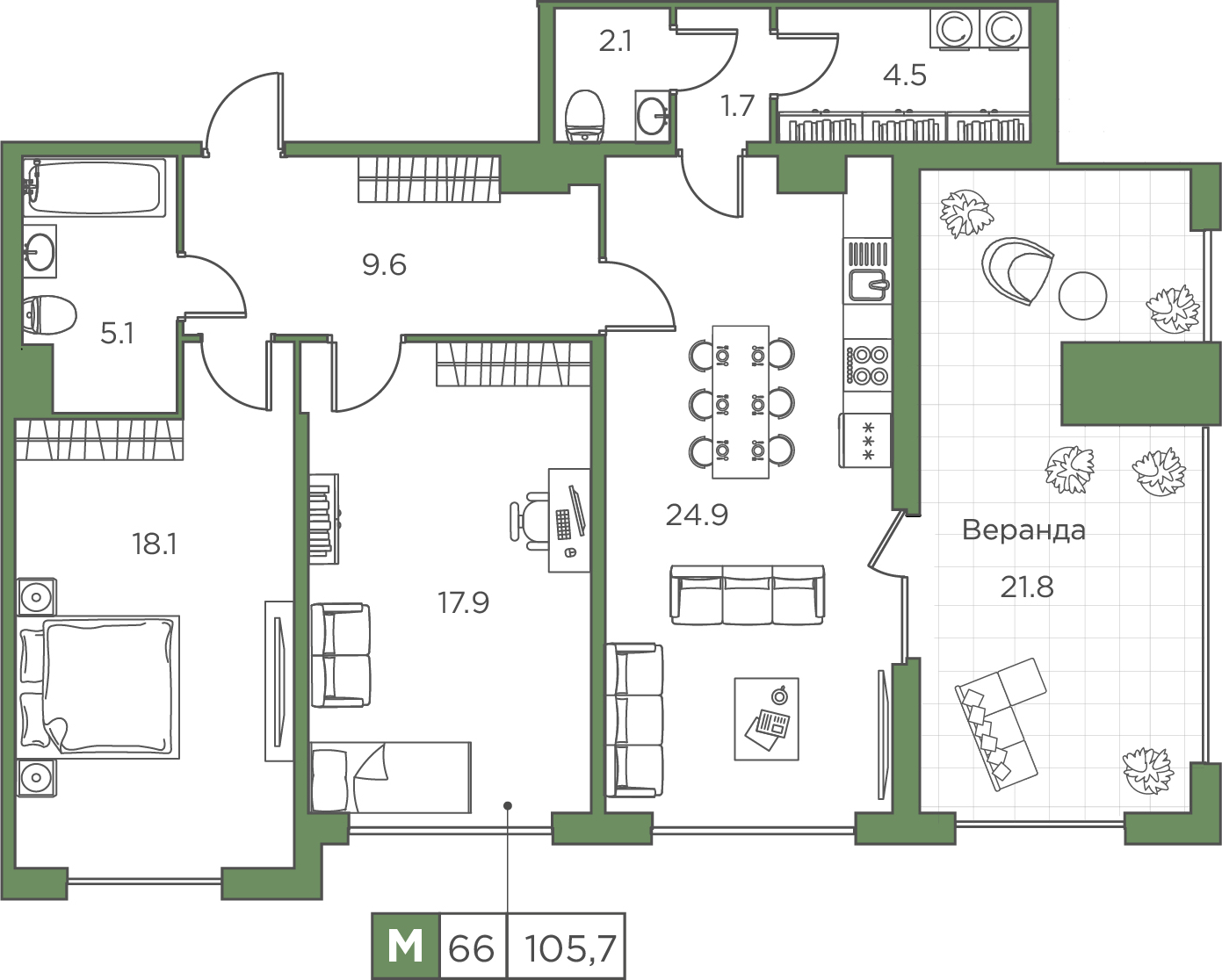 1-комнатная квартира (Студия) с отделкой в ЖК Прокшино на 16 этаже в 5 секции. Сдача в 2 кв. 2026 г.