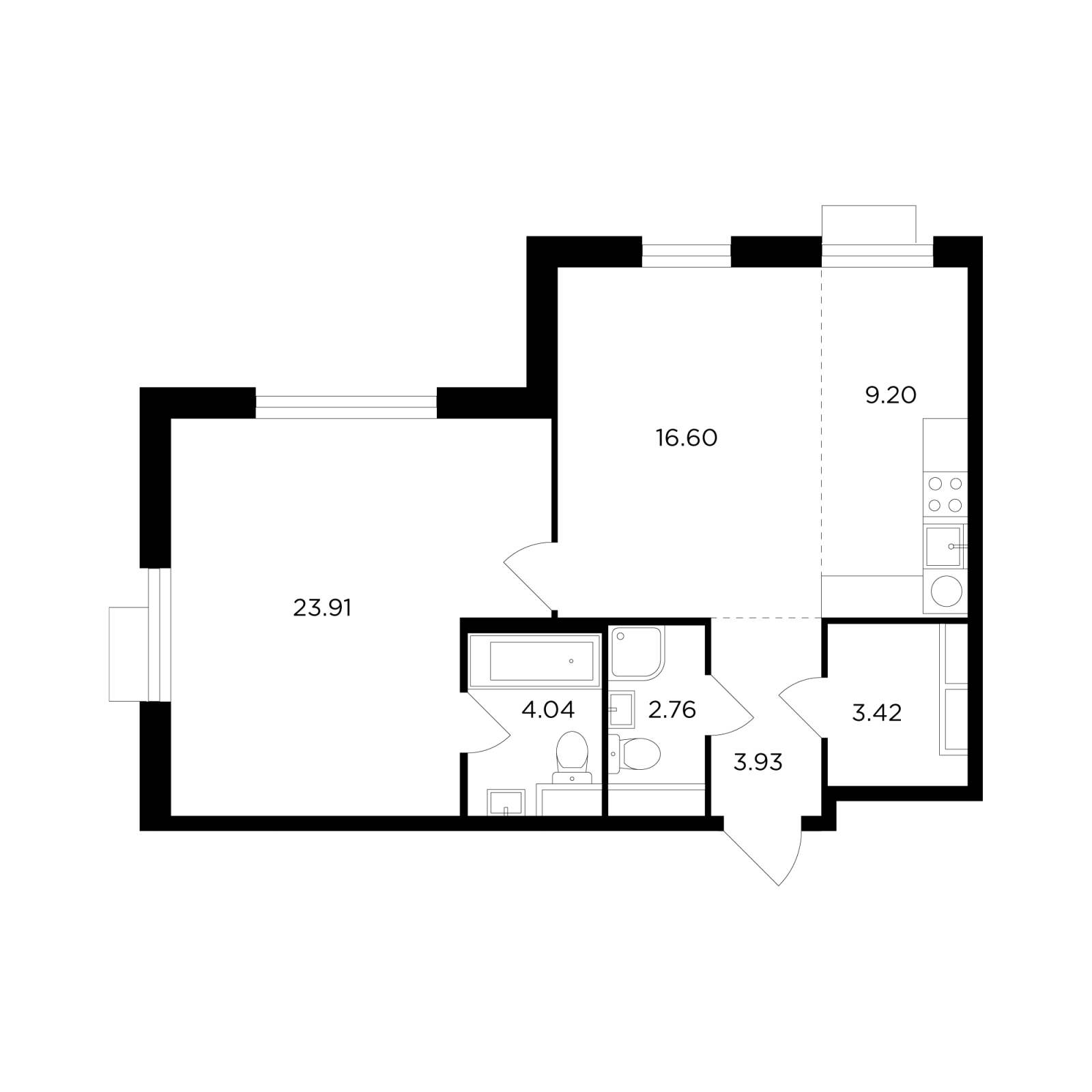 1-комнатная квартира (Студия) с отделкой в ЖК Прокшино на 4 этаже в 6 секции. Сдача в 2 кв. 2026 г.