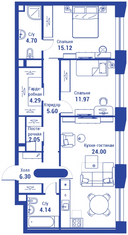 1-комнатная квартира с отделкой в ЖК Прокшино на 5 этаже в 6 секции. Сдача в 2 кв. 2026 г.