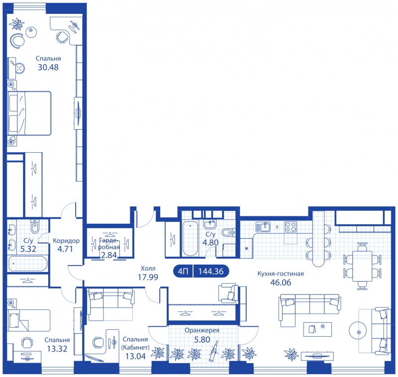 1-комнатная квартира (Студия) с отделкой в ЖК Прокшино на 7 этаже в 6 секции. Сдача в 2 кв. 2026 г.