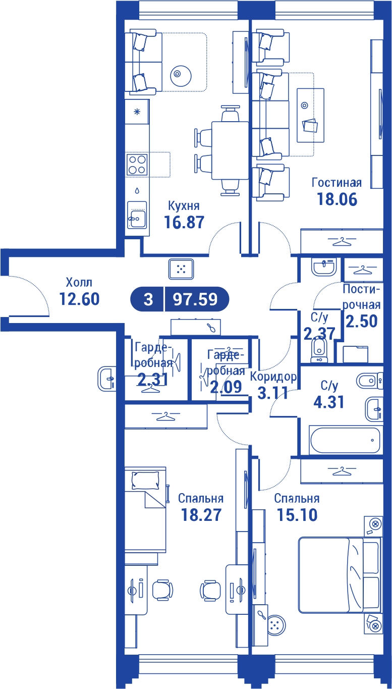 1-комнатная квартира (Студия) с отделкой в ЖК Прокшино на 9 этаже в 6 секции. Сдача в 2 кв. 2026 г.