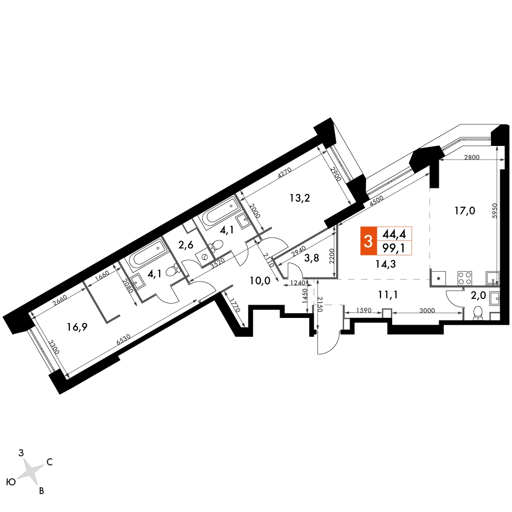2-комнатная квартира с отделкой в ЖК Прокшино на 9 этаже в 6 секции. Сдача в 2 кв. 2026 г.
