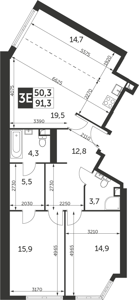 2-комнатная квартира с отделкой в ЖК Прокшино на 12 этаже в 6 секции. Сдача в 2 кв. 2026 г.