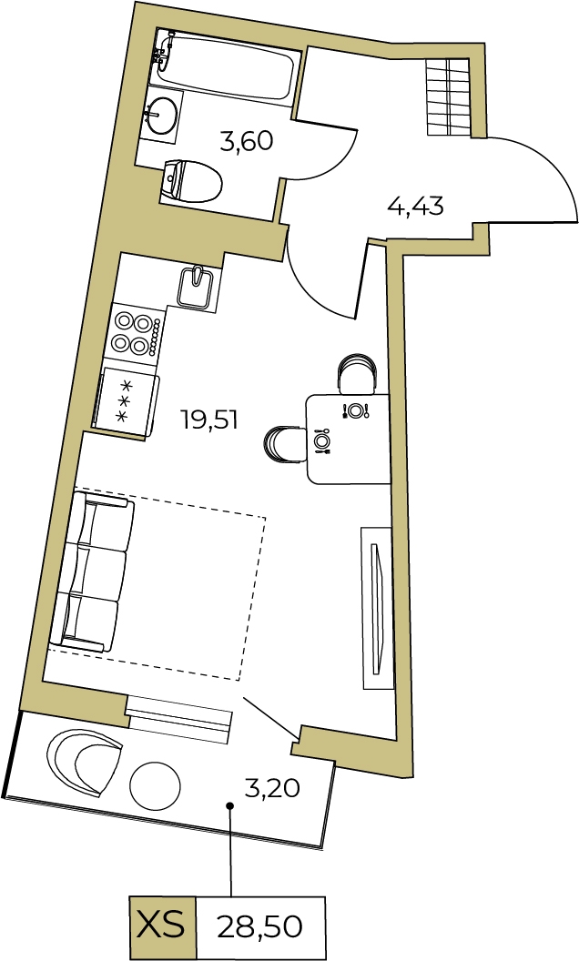 1-комнатная квартира (Студия) с отделкой в ЖК Прокшино на 13 этаже в 6 секции. Сдача в 2 кв. 2026 г.