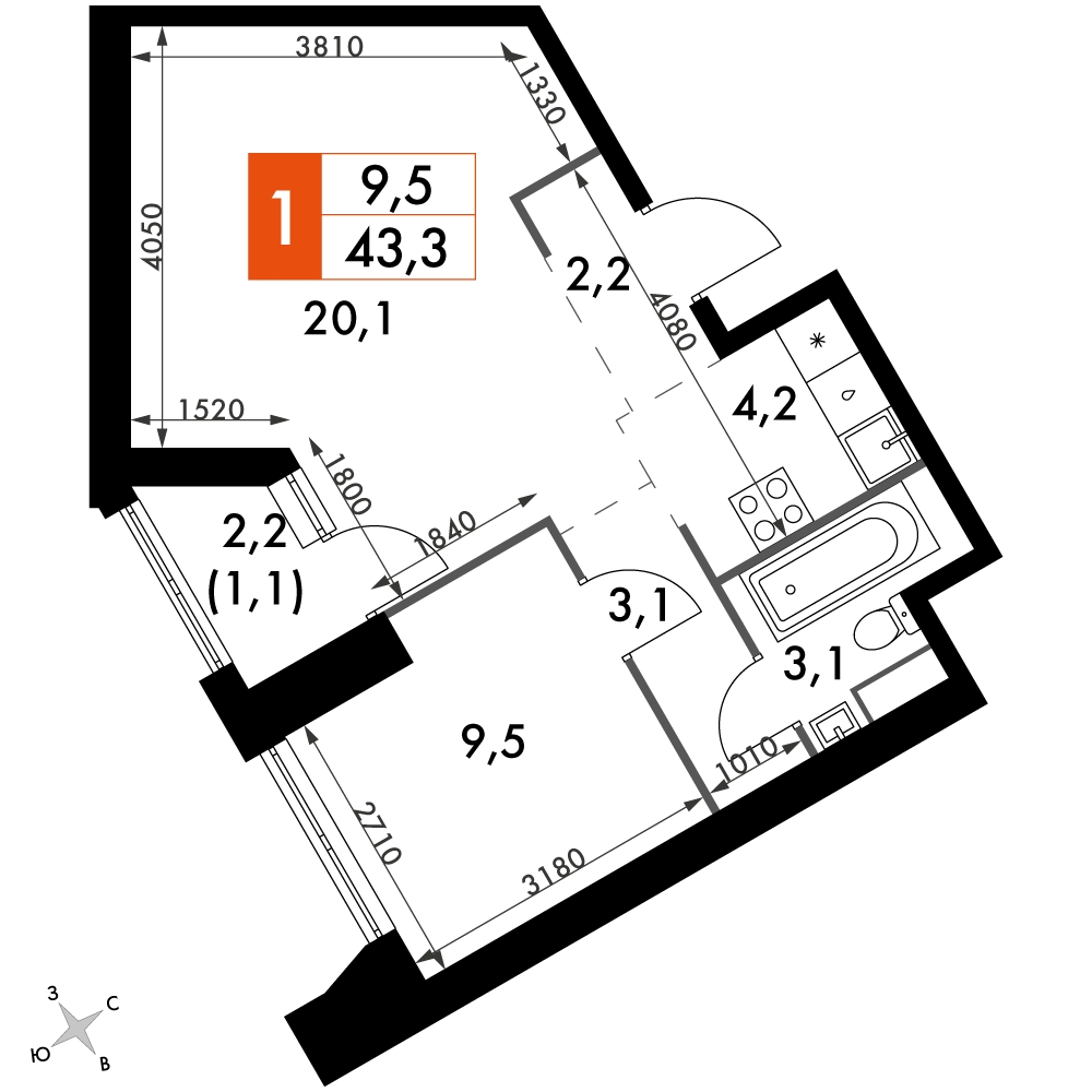 1-комнатная квартира с отделкой в ЖК Большая Очаковская 2 на 7 этаже в 1 секции. Сдача в 4 кв. 2024 г.
