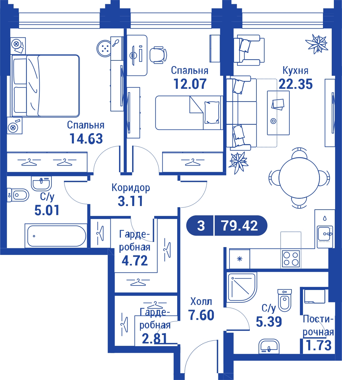 2-комнатная квартира с отделкой в ЖК Прокшино на 14 этаже в 6 секции. Сдача в 2 кв. 2026 г.