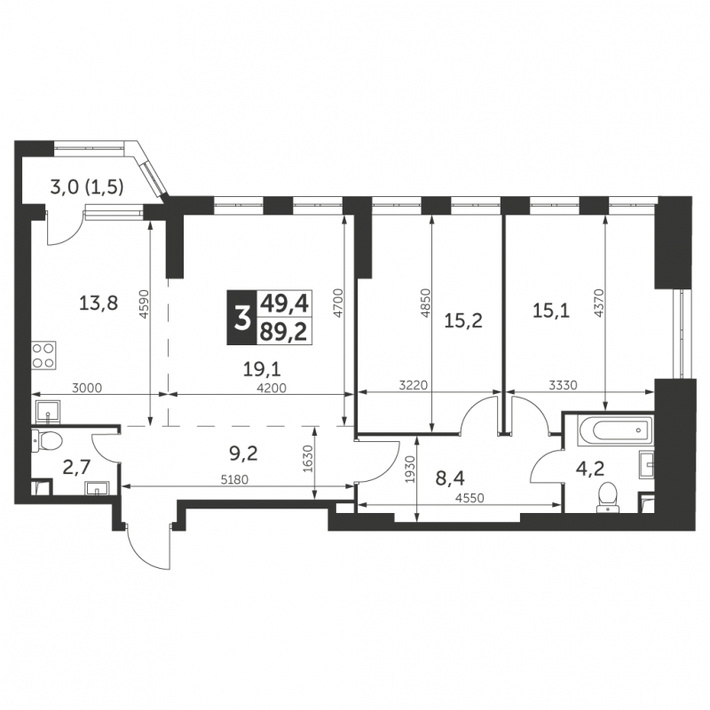 1-комнатная квартира с отделкой в ЖК Большая Очаковская 2 на 2 этаже в 1 секции. Сдача в 2 кв. 2025 г.