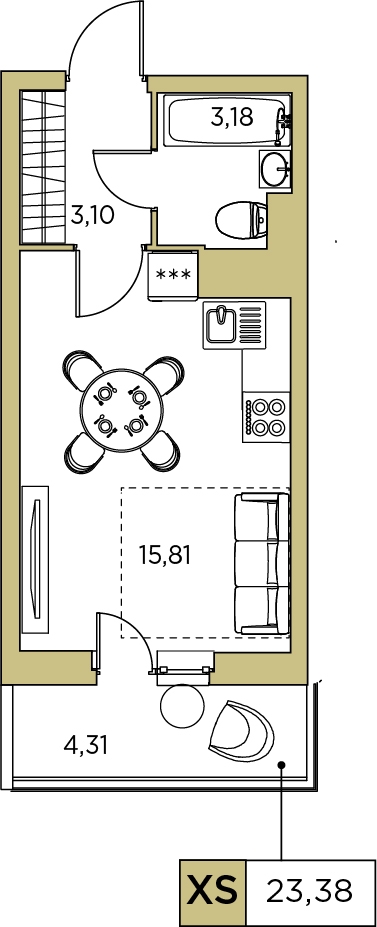 1-комнатная квартира (Студия) с отделкой в ЖК Большая Очаковская 2 на 6 этаже в 1 секции. Сдача в 2 кв. 2025 г.