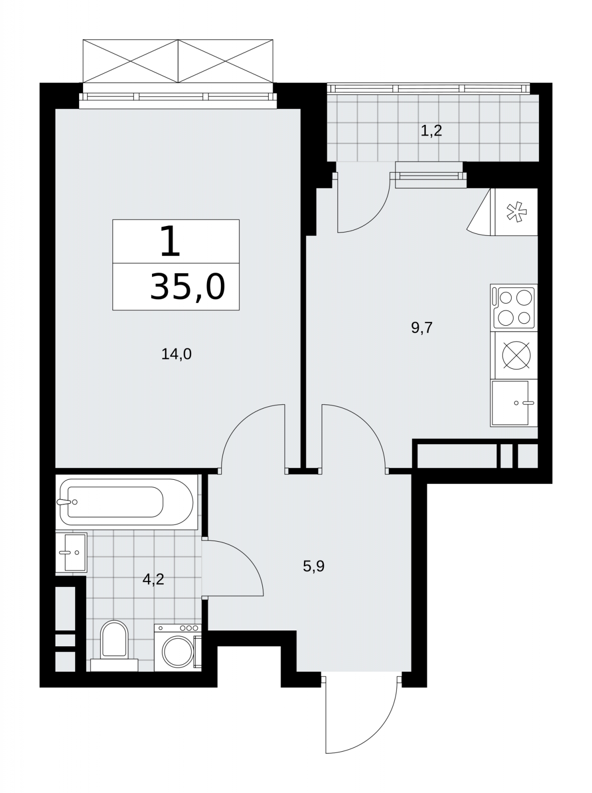 1-комнатная квартира в ЖК Аркада Арт на 6 этаже в 1 секции. Сдача в 1 кв. 2019 г.