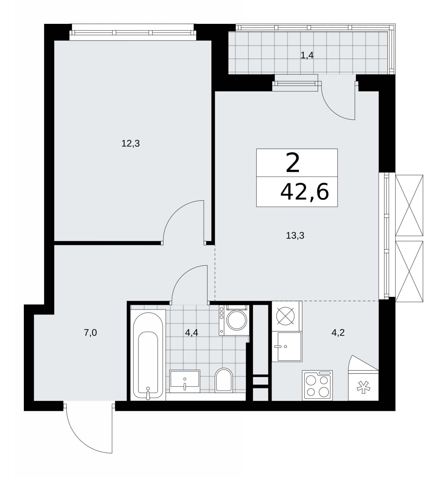 3-комнатная квартира в ЖК Аркада Арт на 9 этаже в 1 секции. Сдача в 1 кв. 2019 г.
