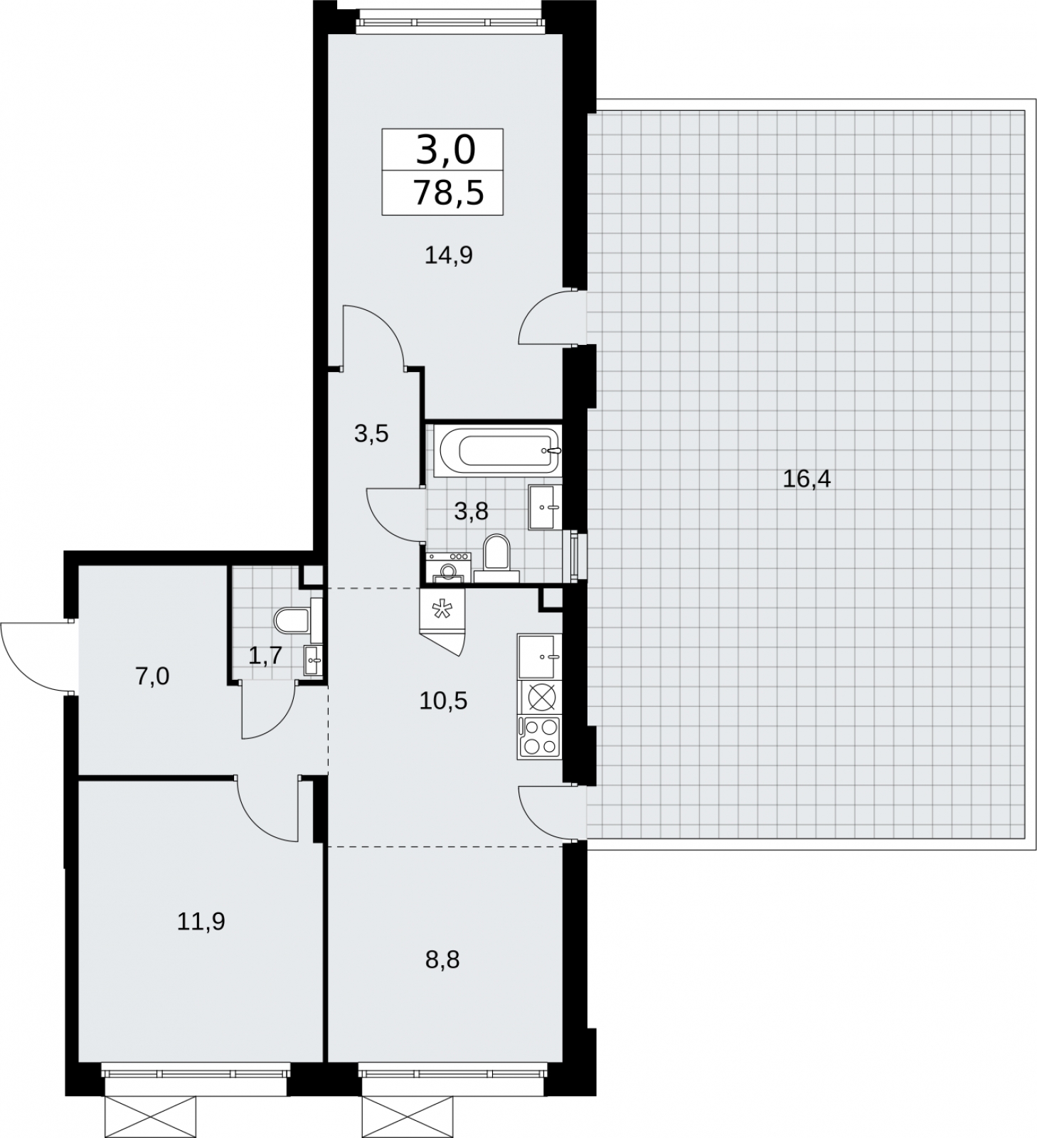 2-комнатная квартира в ЖК Аркада Арт на 9 этаже в 1 секции. Сдача в 1 кв. 2019 г.