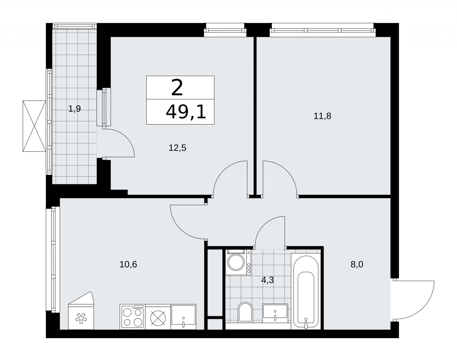 2-комнатная квартира в ЖК Румянцево-Парк на 6 этаже в 14 секции. Сдача в 4 кв. 2022 г.