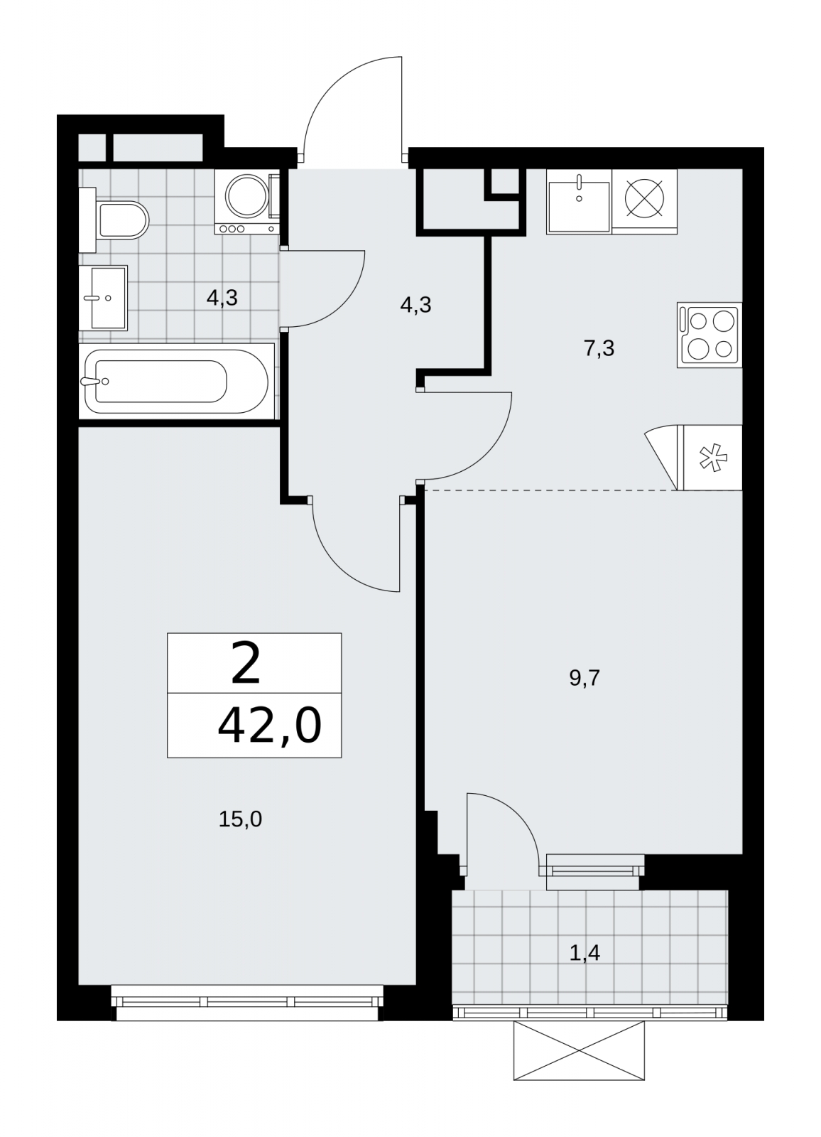 2-комнатная квартира с отделкой в ЖК Любовь и Голуби на 14 этаже в 1 секции. Сдача в 3 кв. 2022 г.