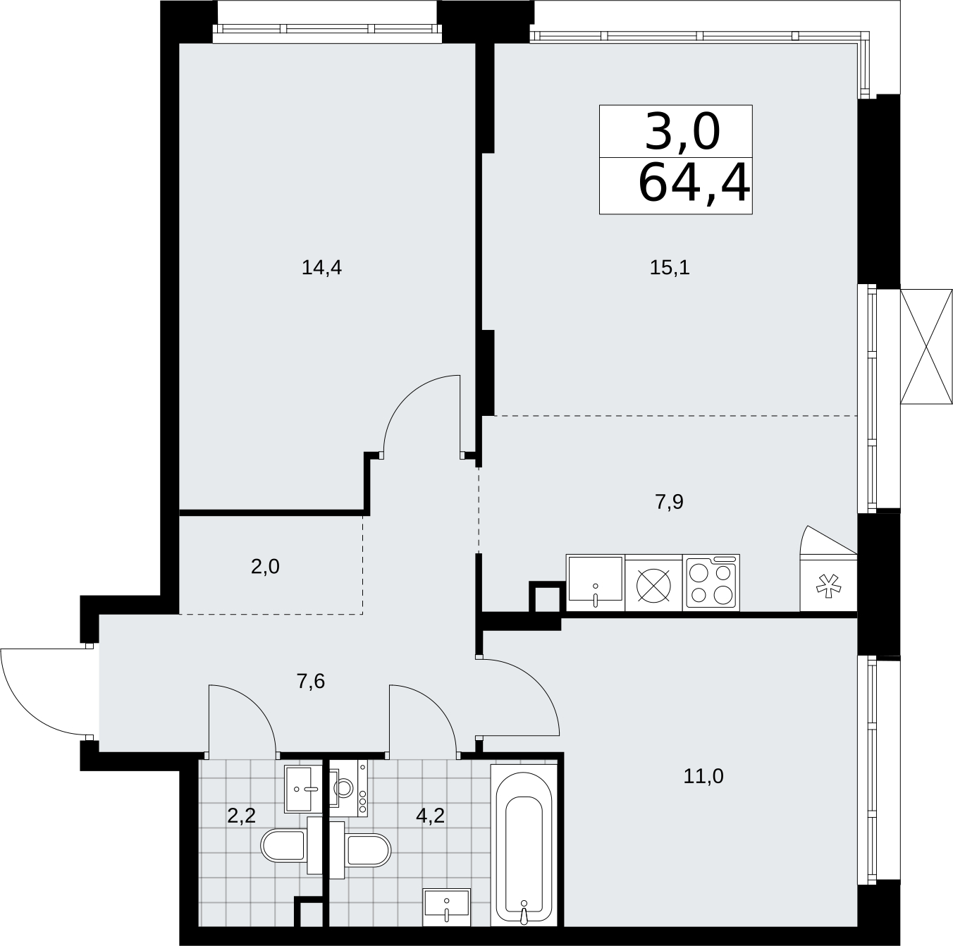 1-комнатная квартира в ЖК Румянцево-Парк на 12 этаже в 7 секции. Сдача в 4 кв. 2022 г.