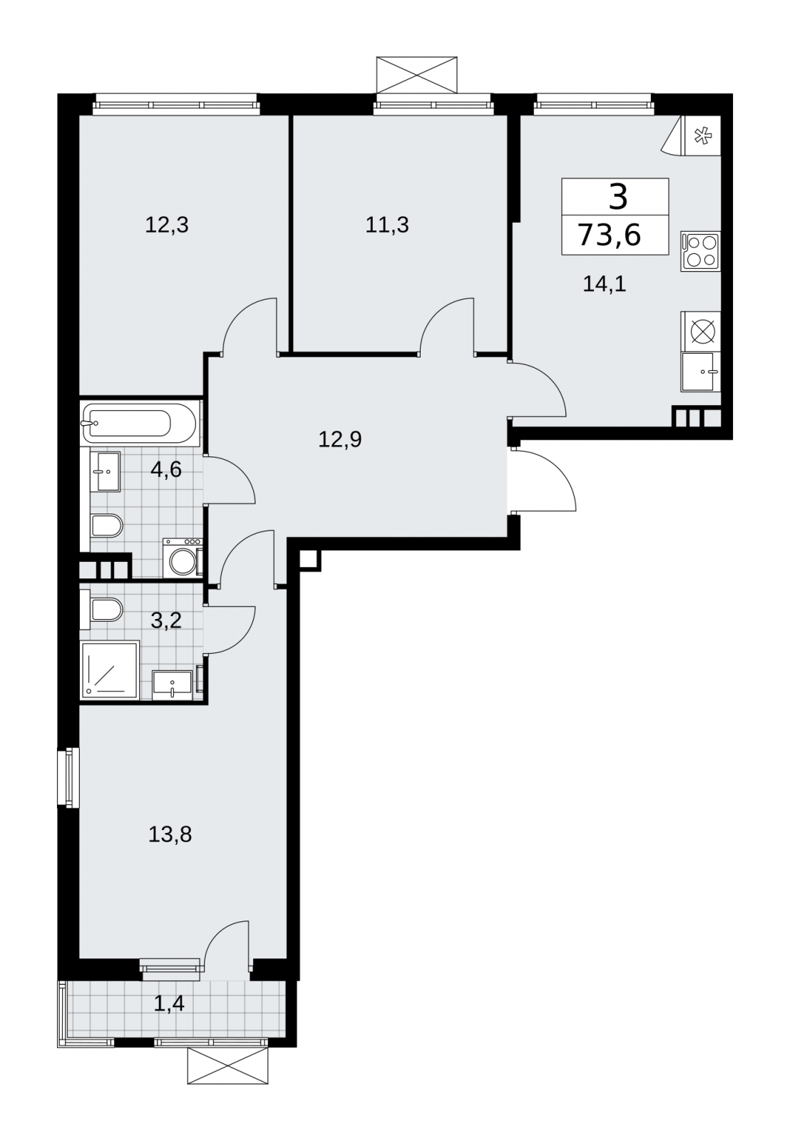 2-комнатная квартира в ЖК Румянцево-Парк на 14 этаже в 9 секции. Сдача в 4 кв. 2022 г.