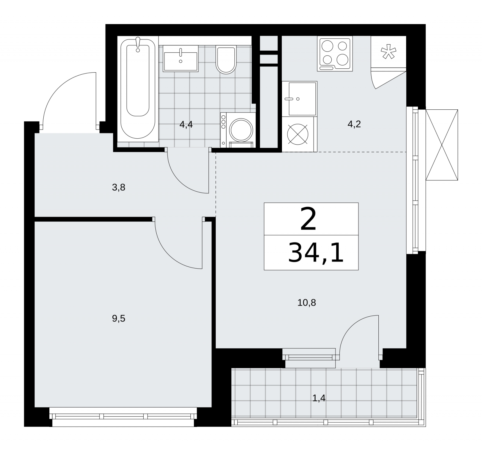 2-комнатная квартира с отделкой в ЖК Остафьево на 4 этаже в 2 секции. Сдача в 1 кв. 2025 г.